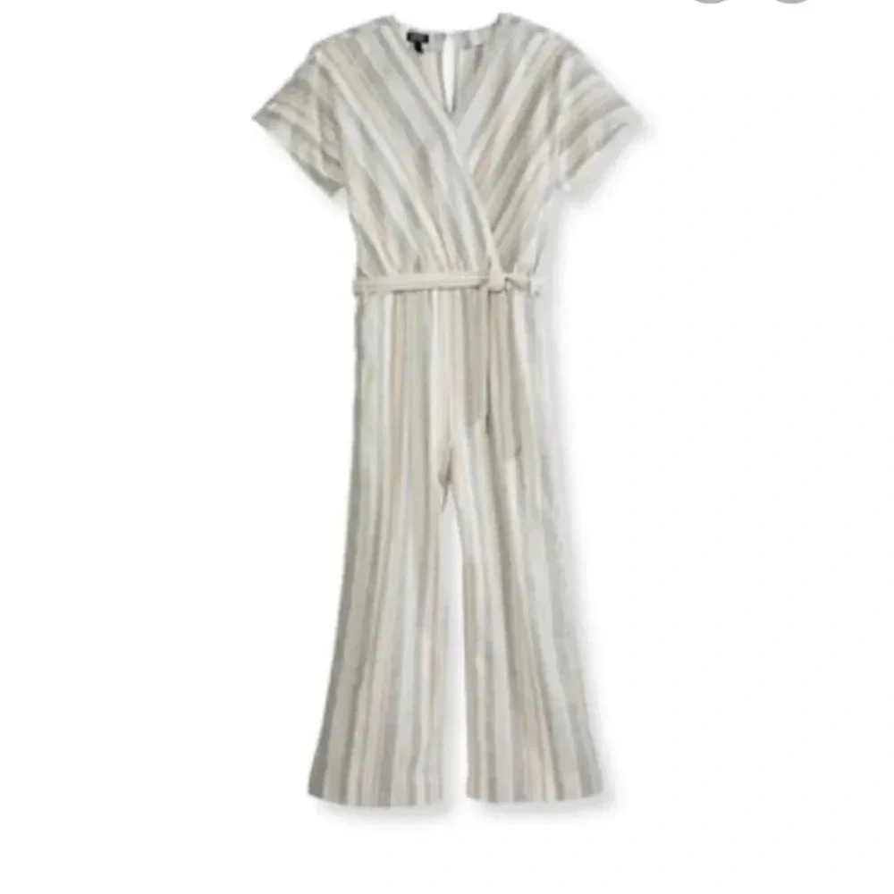 Jones New York Hampton Linen Jumpsuit Striped Sz  Large NWT